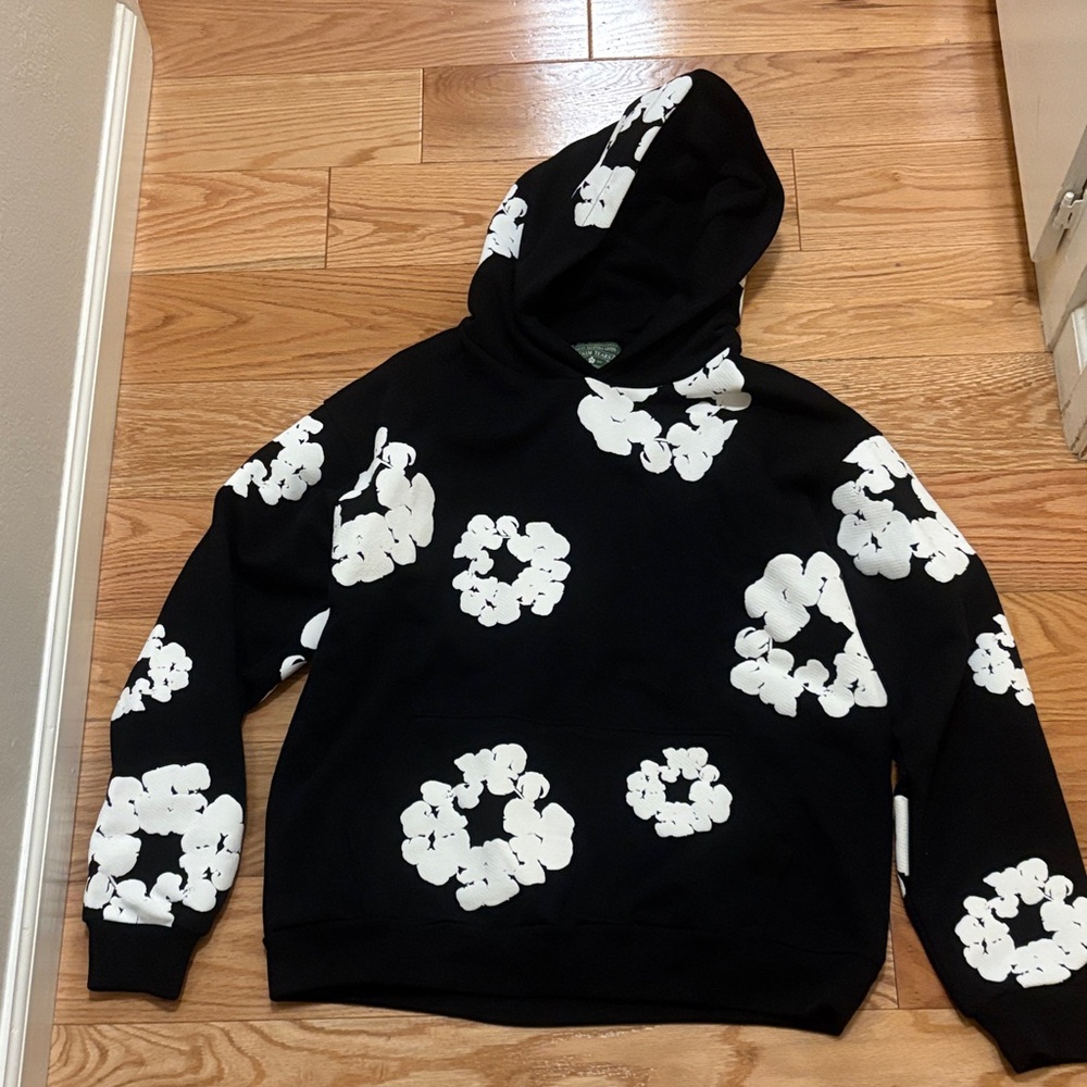 Men's Black and White Denim Tears Hoodie Medium NWOT